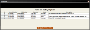 Place multiple holds confirmation screen