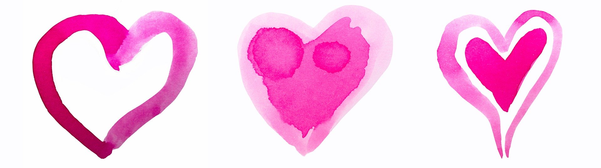 Three pink watercolor hearts