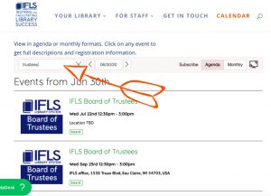 Screenshot highlighting the search box in the IFLS calendar.