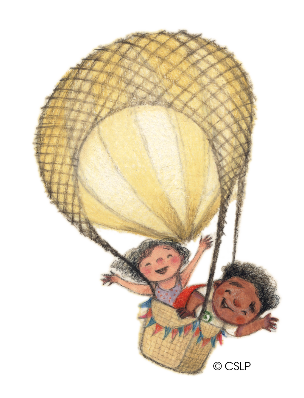 two excited kids in a hot air balloon