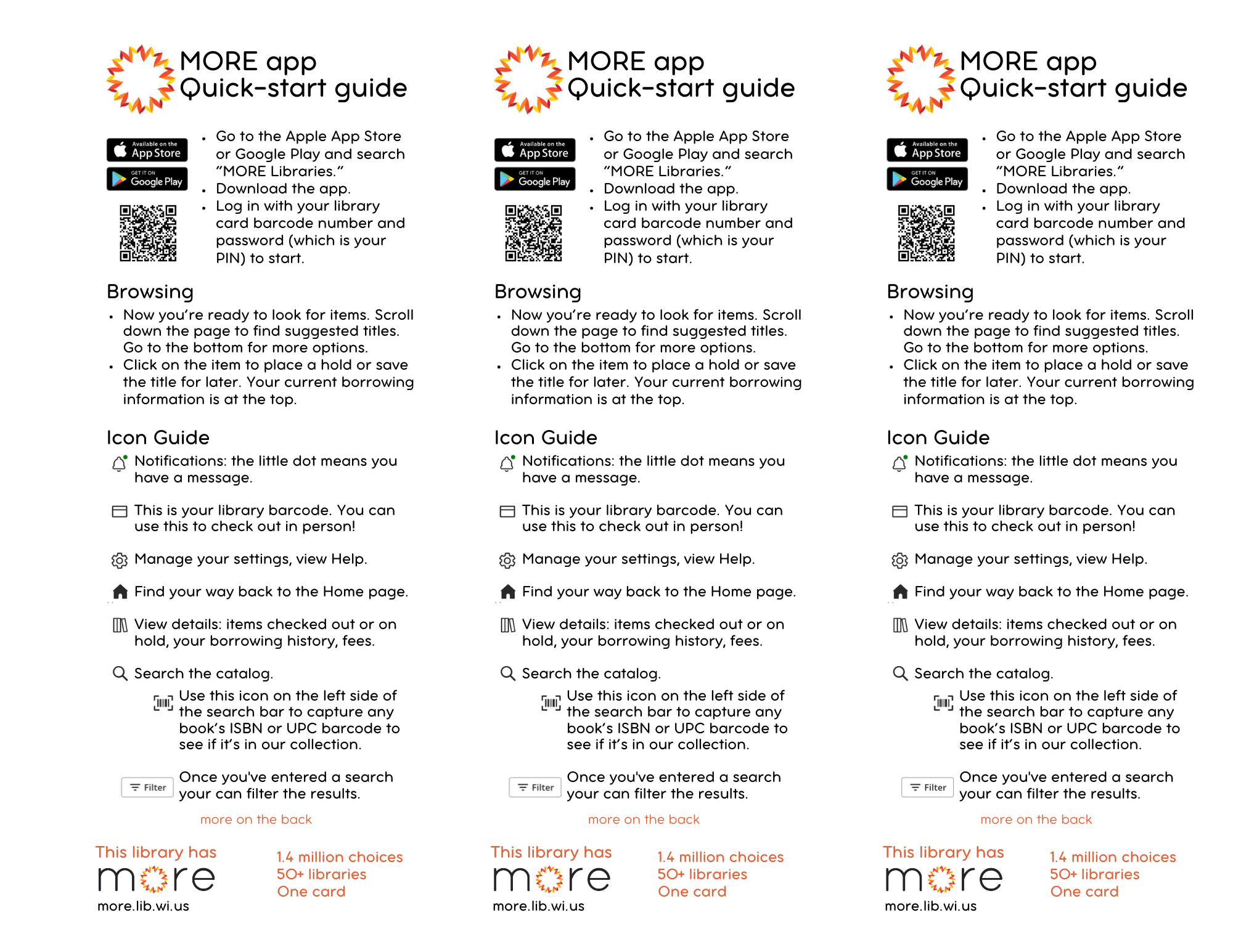 front page of MORE quick start guide