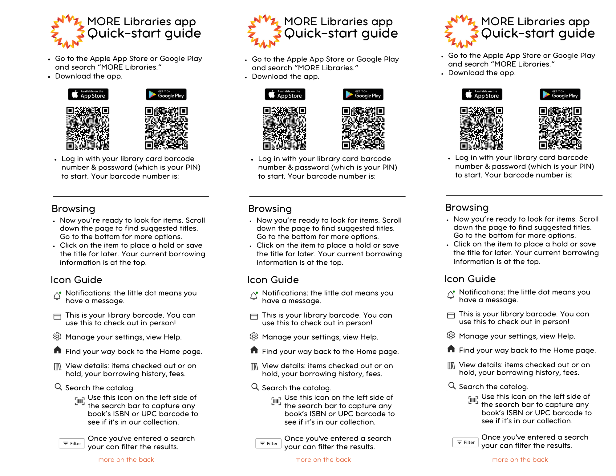 Quick start guide as printed on 8.5x11 inch sheet