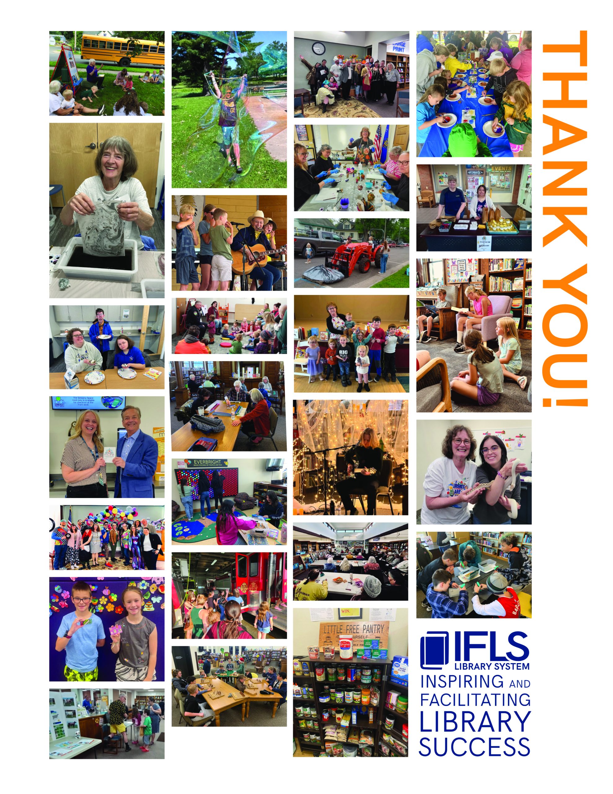 Photo collage of people of all ages at the library with title Thank You!