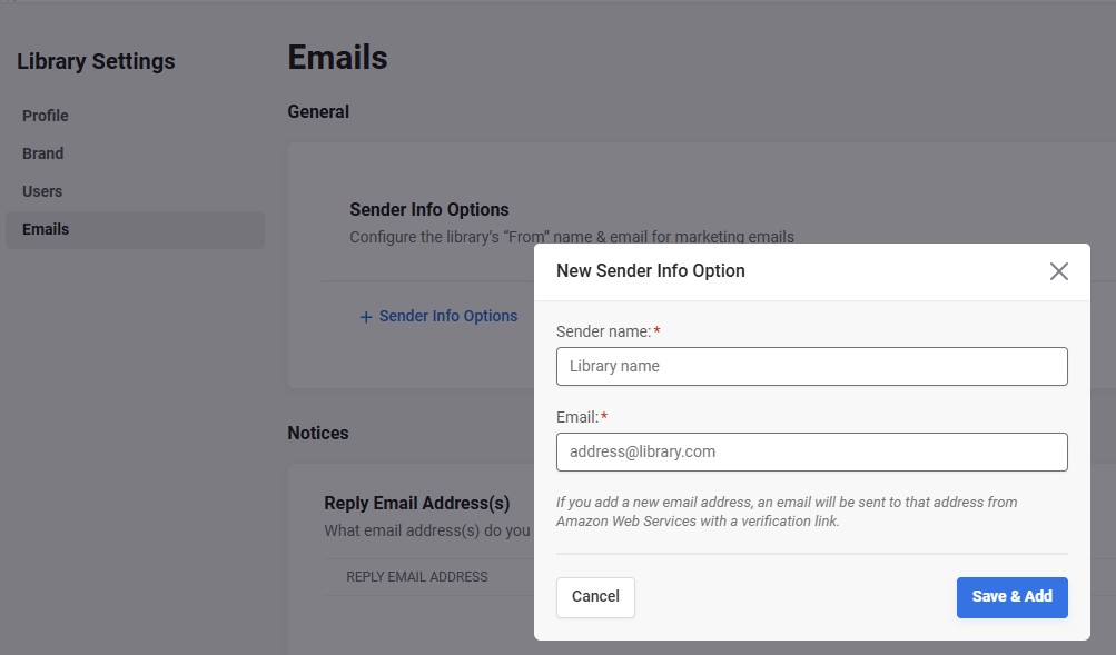 Email sender info options